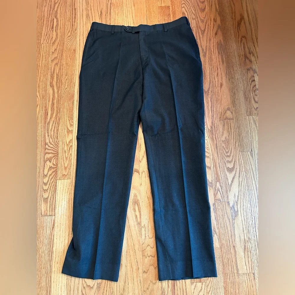 Oxxford Clothes Highest Quality Charcoal Flannel Wool Flat Frt Dress Pants 36X33